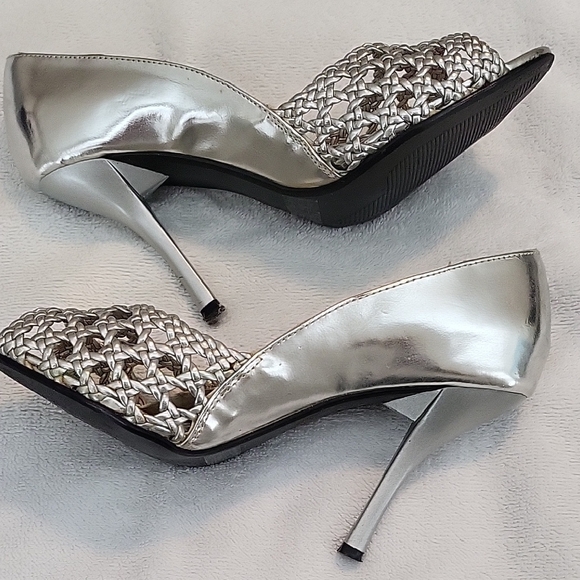 Traffic Silver Satin Peep-Toe Heels - Picture 3 of 5